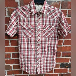 Bullhead Wild Wild West Cowboy Shirts Short Sleeve Pearl Snap Small Plaid Shirt